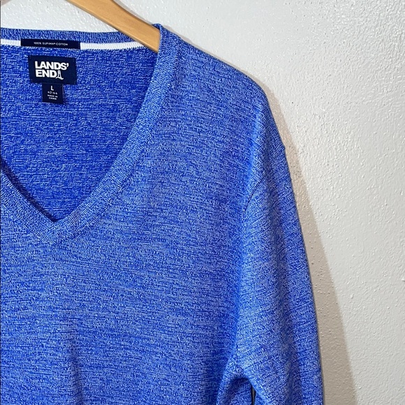 Lands' End Large Supima Cotton V-neck Pullover Sweater Coastal Office Casual - Picture 2 of 14